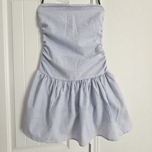 Womens Striped Strapless Fit & Flare Tube Top Ruffle Mini Dress Size Small